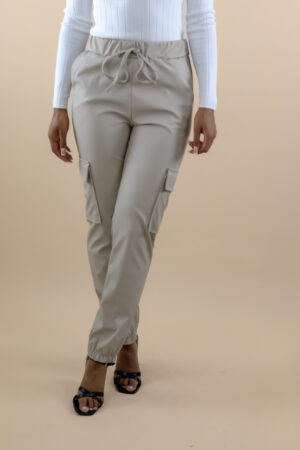 Beige cargo faux leather trousers