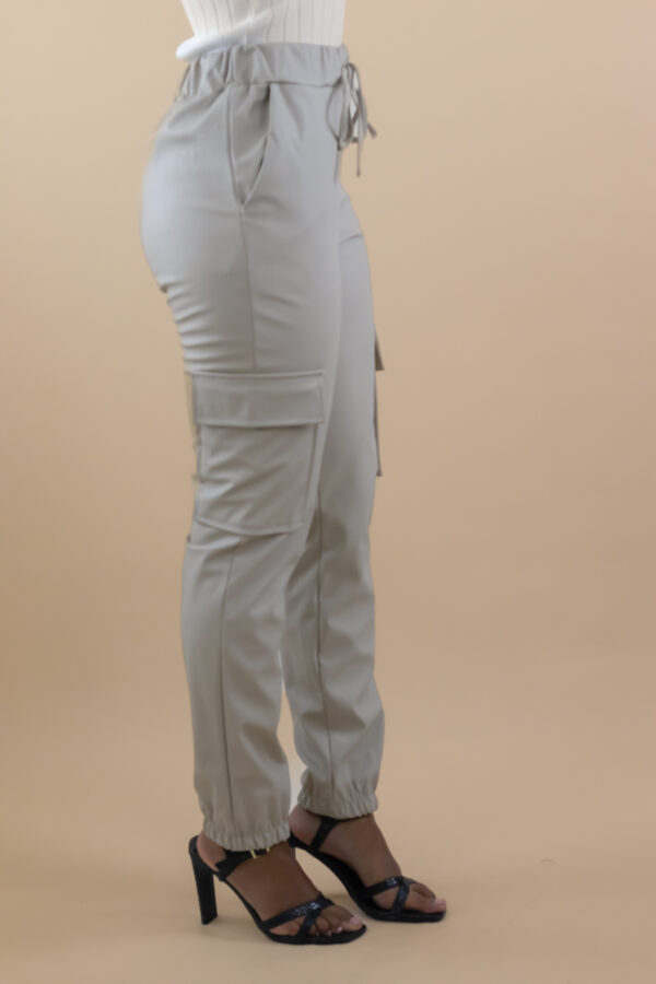 Beige cargo faux leather trousers