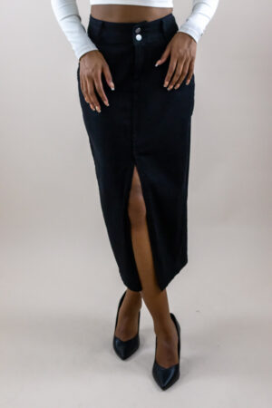 Black long denim skirt