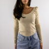 Beige long puffer sleeves top